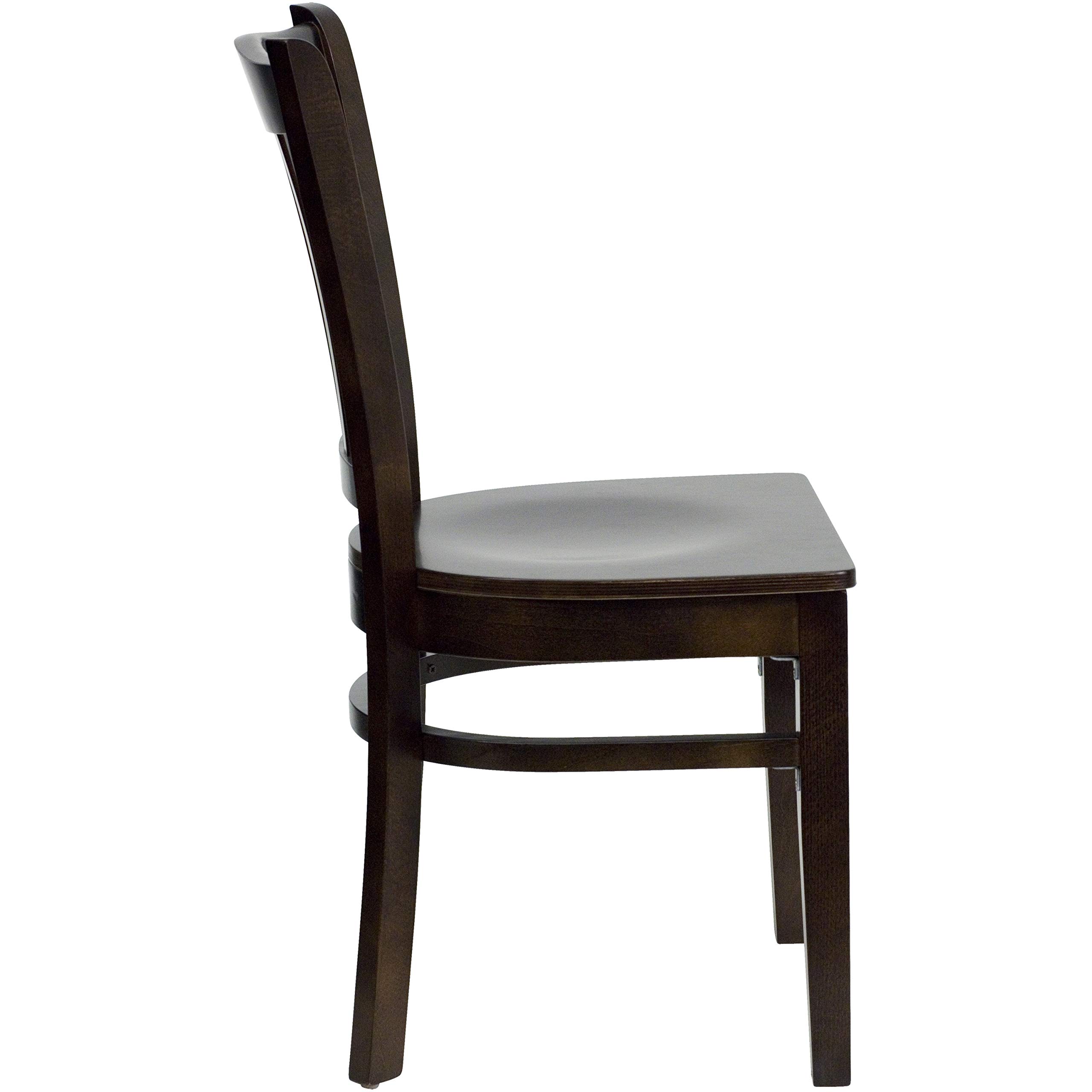 2 Pack Walnut Wood Vertical Slat Back Restaurant Chairs - Durable Hospitality Seating for Dining Rooms, Cafes & Commercial Use