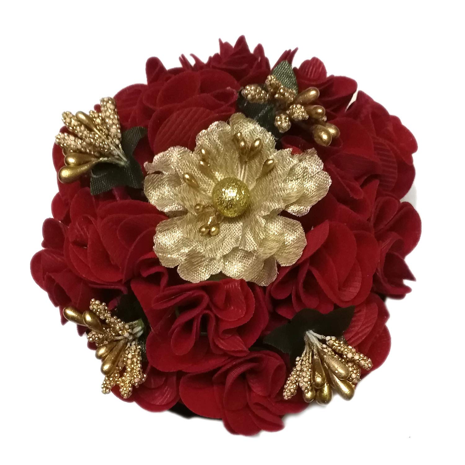 Maahal™ Full Bun Gajra Hair Decoration for Women - Red & Pink Floral Hair Accessory (Pack of 1) | Perfect for Weddings, Parties, and Traditional Indian Outfits