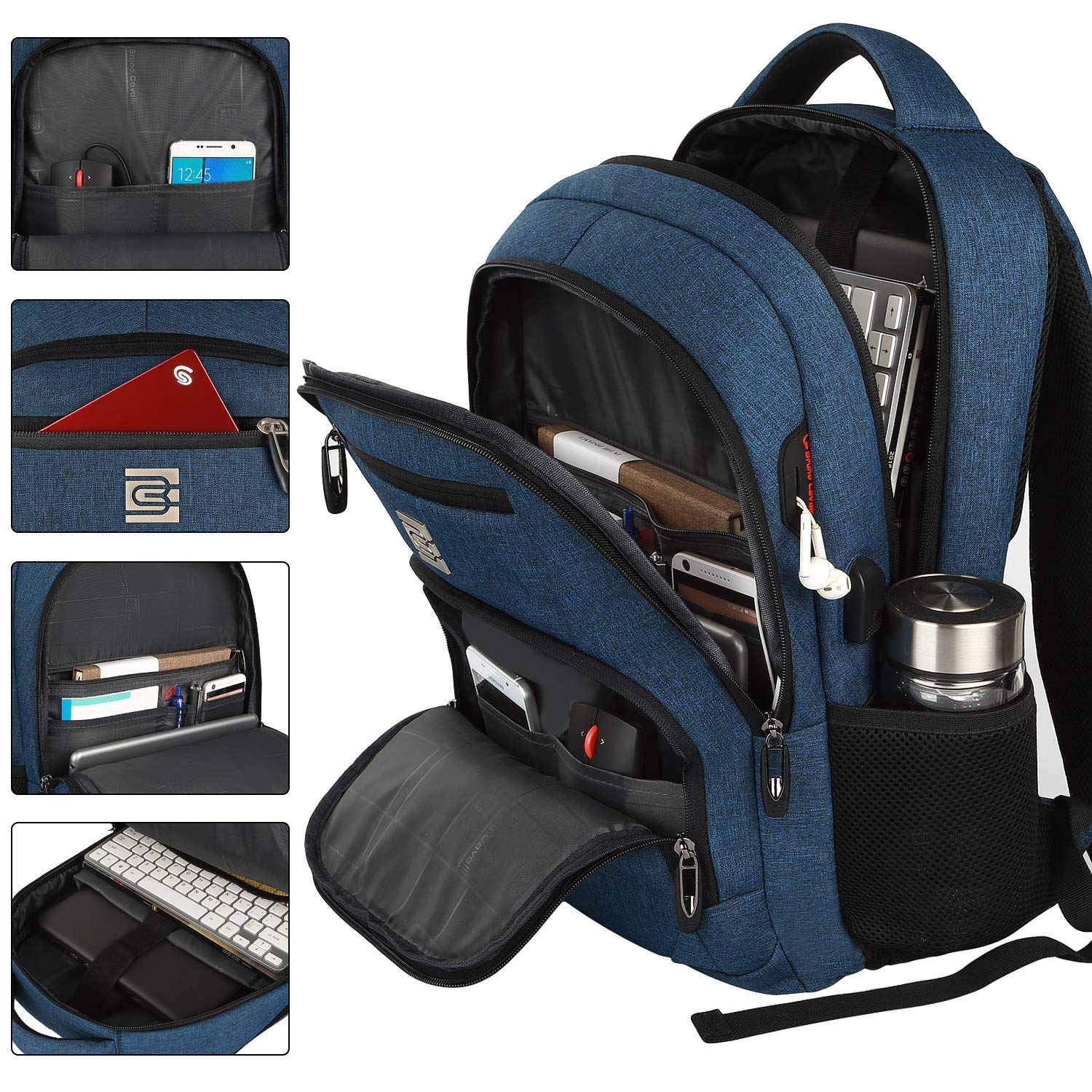 Anti-Theft Slim Laptop Backpack for Business Travel & College, Durable Water-Resistant USB Charging Bag for Women & Men, Fits 15.6 Inch Laptop & Notebook - Blue, Perfect for Work, School & Commuting