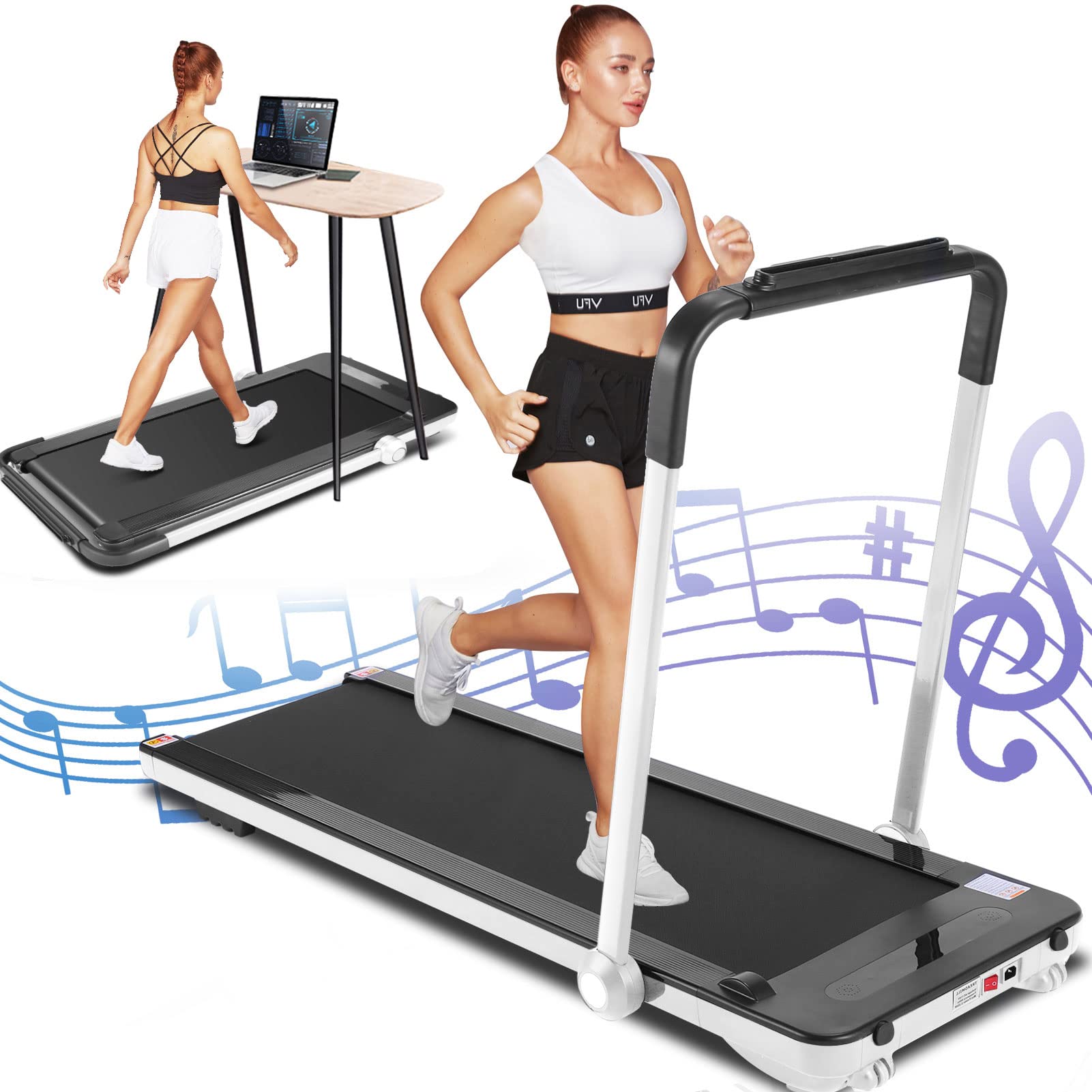 2 in 1 Folding Treadmill Desk - Electric Walking & Running Machine with 265lbs Capacity, Portable Under Desk Treadmill for Home Office - No Installation Needed | Perfect for Work from Home Fitness & Compact Spaces