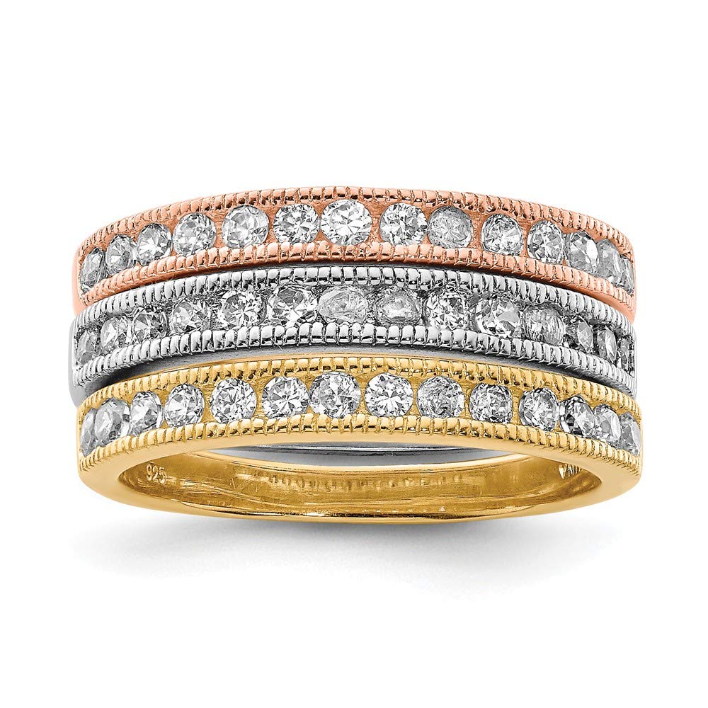 925 Sterling Silver Vermeil Polished Trio Cubic Zirconia Rings for Women - Elegant Stackable Wedding Bands Set, Anniversary Gift for Her - Perfect for Everyday Wear, Date Nights & Special Occasions