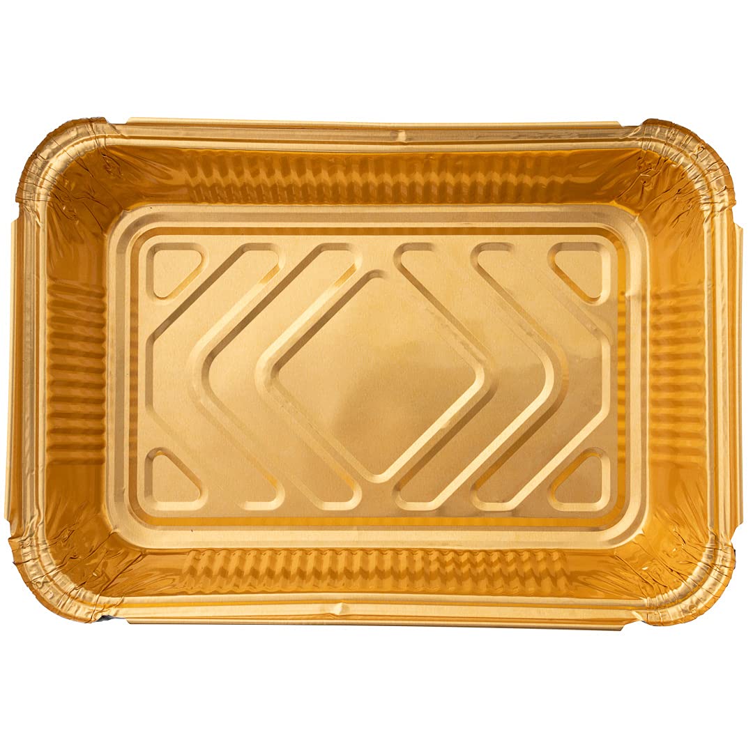 **Restaurantware Foil Lux 41 oz Heavy-Duty Aluminum Takeout Containers - 200 Recyclable Rectangle Black & Gold Foil Pans for Large Meals, Sides, Catering & Freezer Storage**