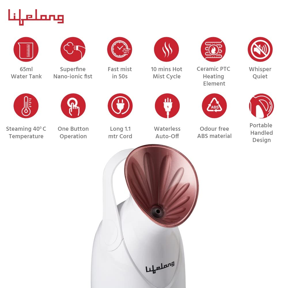 LLS18 Nano-Ionic Facial Steamer with 65ML Water Tank - Professional Medical Grade Face & Nose Vaporizer for Skin Hydration & Sinus Relief | Perfect for Home Spa, Acne Treatment & Cold Symptom Relief | 1 Year Warranty (White)
