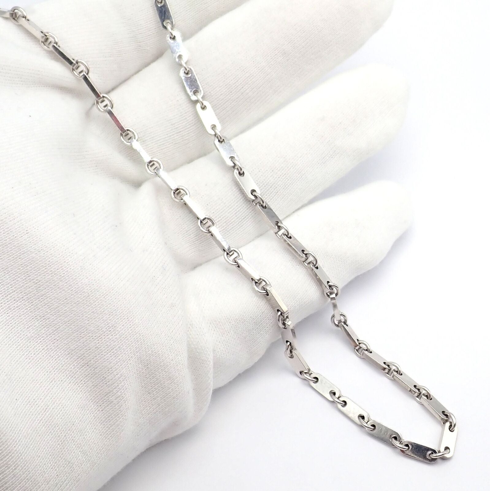 Authentic Cartier 18K White Gold Flat Link Necklace 17.75 Inches - Vintage 1998 Luxury Jewelry for Women, Perfect for Weddings, Anniversaries & Special Occasions