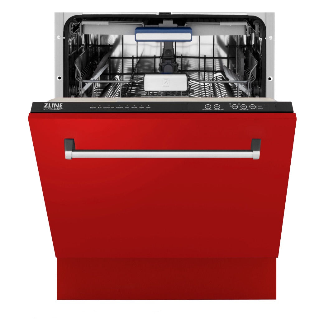 ZLINE 24 Inch Tallac Series 3rd Rack Tall Tub Dishwasher - Red Matte Finish with Stainless Steel Tub, 51dBA Quiet Operation (DWV RM 24) - Perfect for Modern Kitchens and Open-Concept Living Spaces