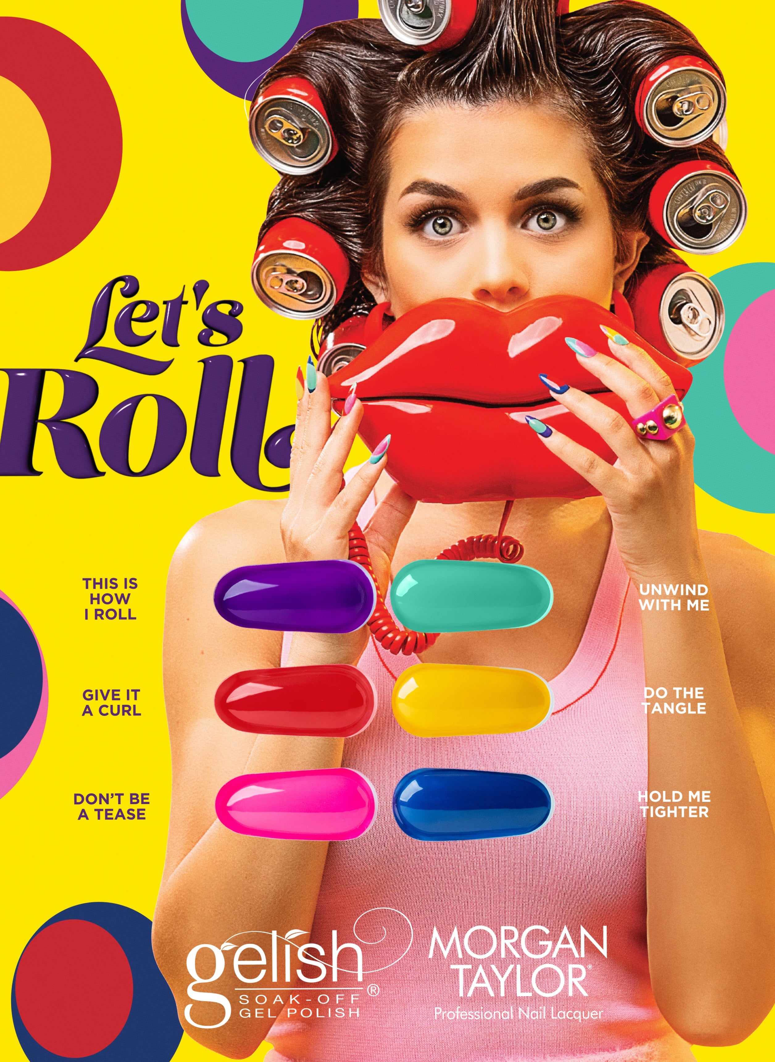 Gelish Gel Polish - Let's Roll Collection Display - 6 Piece Set for Professional Nail Salon & Home Manicure - Long-Lasting & Vibrant Colors for DIY Nail Art