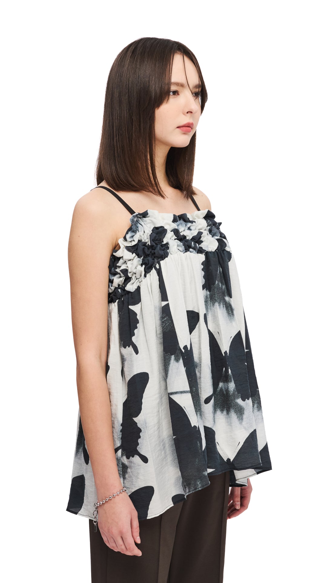 INITIAL X Mika Ninagawa Smocked Camisole Top - Women's Floral Print Summer Blouse for Casual Wear & Beach Outfits