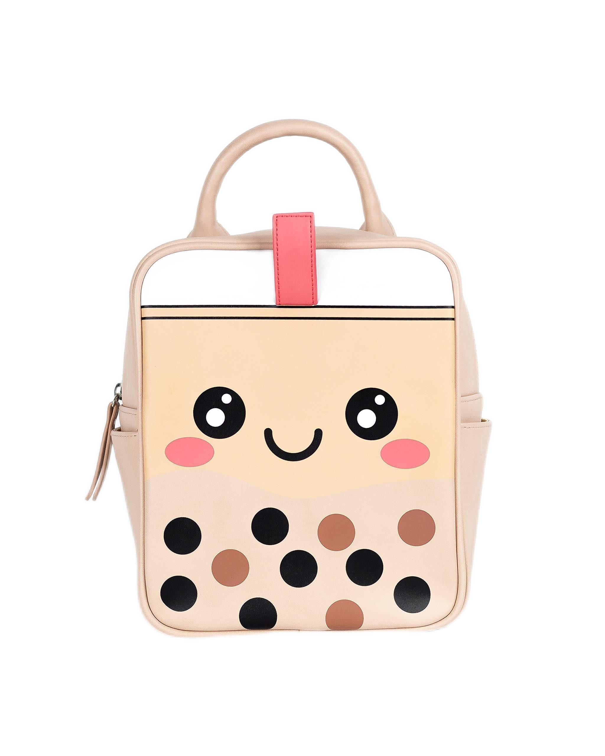 Premium Boba Faux-Leather Backpack for Women - Convertible Crossbody Bag & Shoulder Purse in Tan - Stylish & Durable for Work, Travel & College Campus Use
