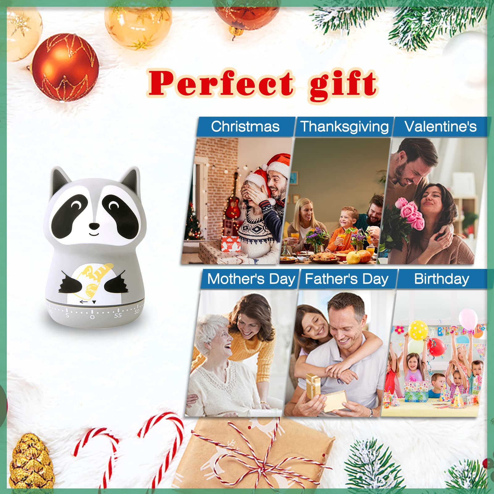 2 Pack Cute Animal Kitchen Timer - 100% Mechanical Cooking Timer for Kids & Adults - 60 Minute Egg Timer for Baking, Studying, Workouts (Fox & Raccoon Design) - Perfect for Home, School & Gym Use