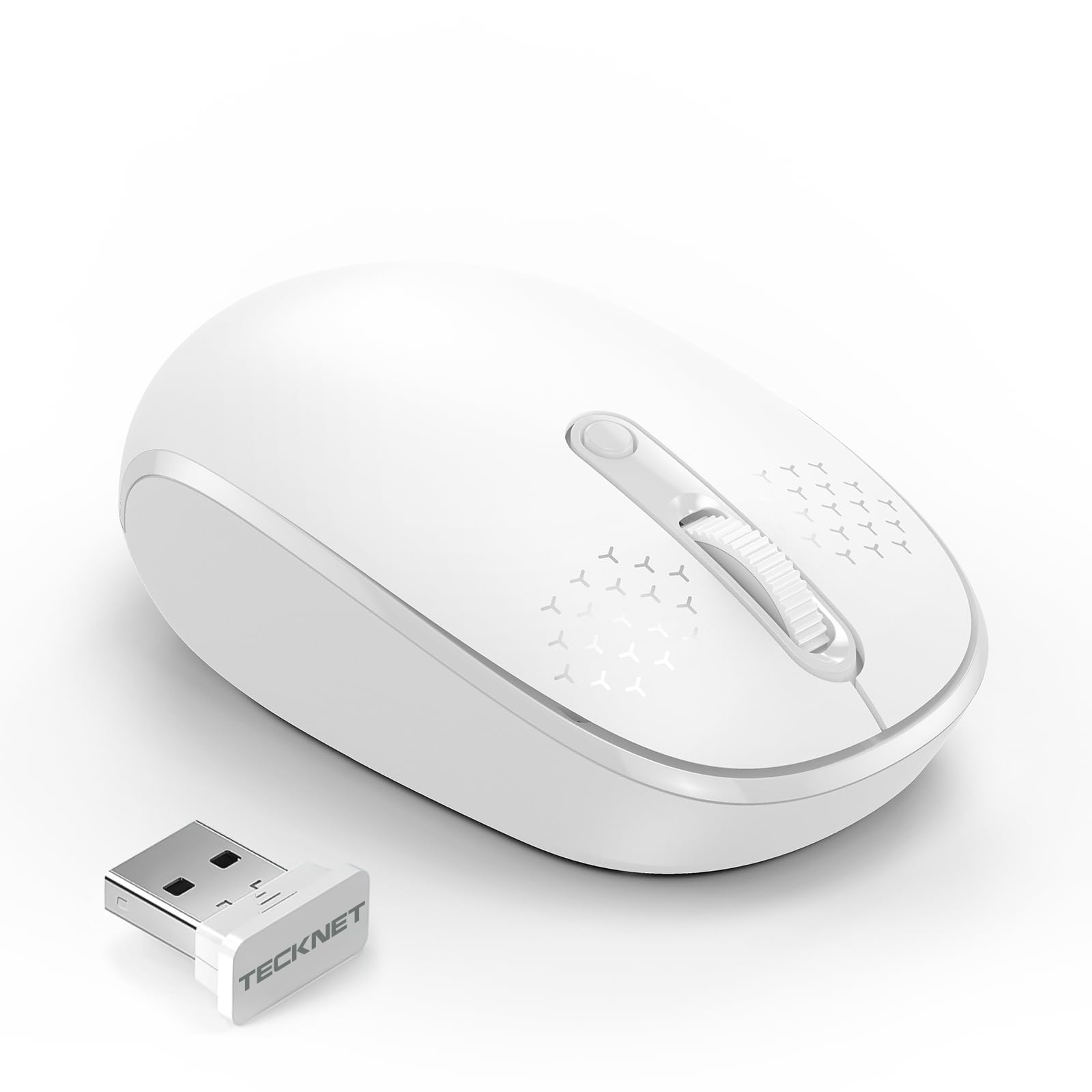 TECKNET 2.4G Wireless Quiet Mouse for Laptop, PC, Mac, Chromebook - 4 Buttons, USB Receiver, 800/1200/1600 DPI, Portable Cordless Design - White | Ideal for Office, Home, and Travel Use