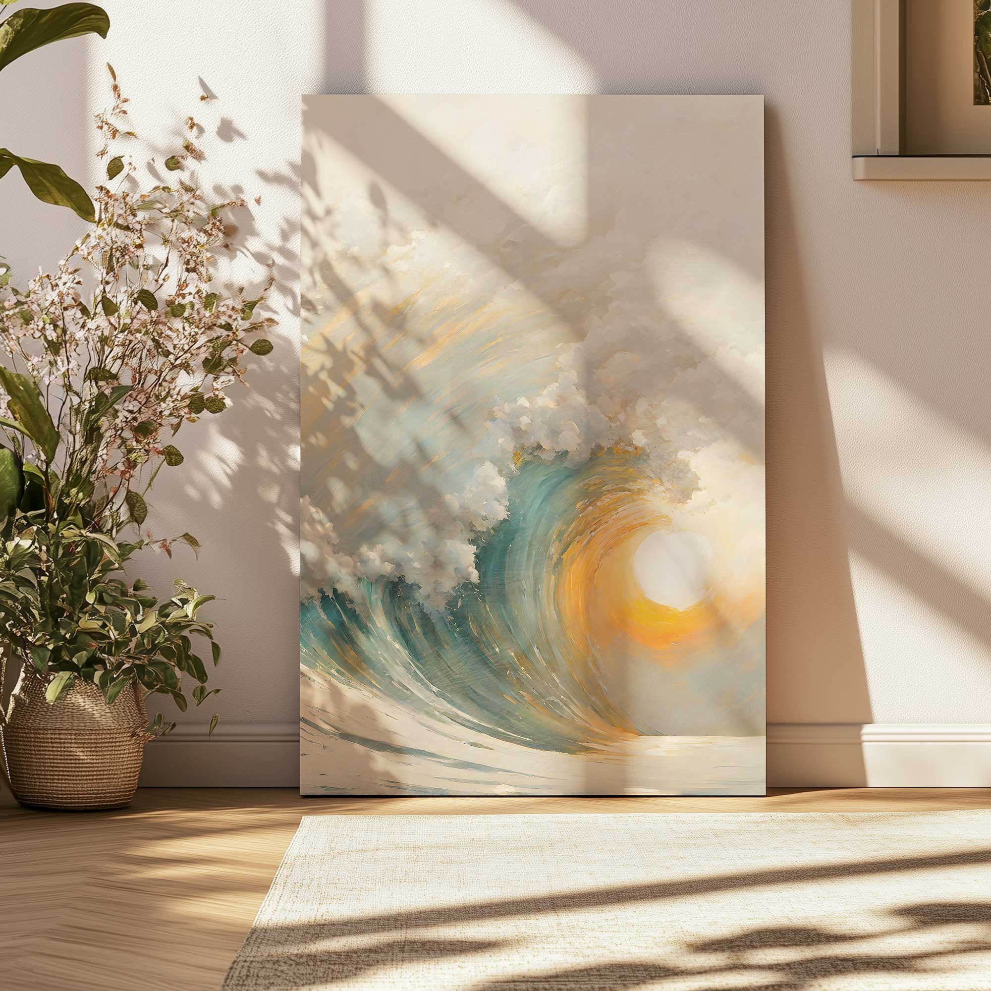 Golden Waves at Sunset II Canvas Wall Art Print - Coastal Beach Decor for Living Room, Bedroom & Office