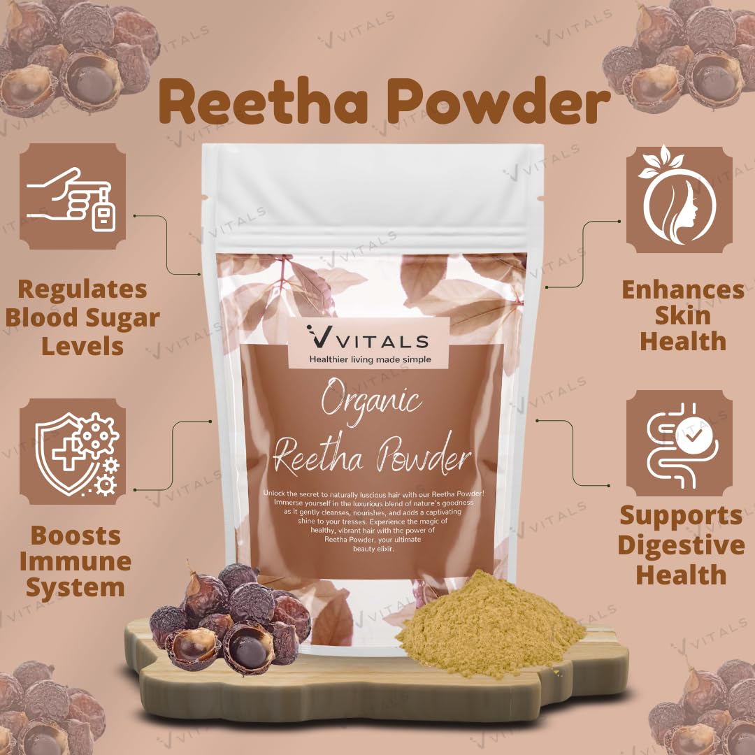 Organic Reetha Powder for Hair Growth & Scalp Treatment - 200g | Sapindus mukorossi | Natural Hair Conditioner & Cleanser | Perfect for DIY Hair Masks & Ayurvedic Hair Care Routine
