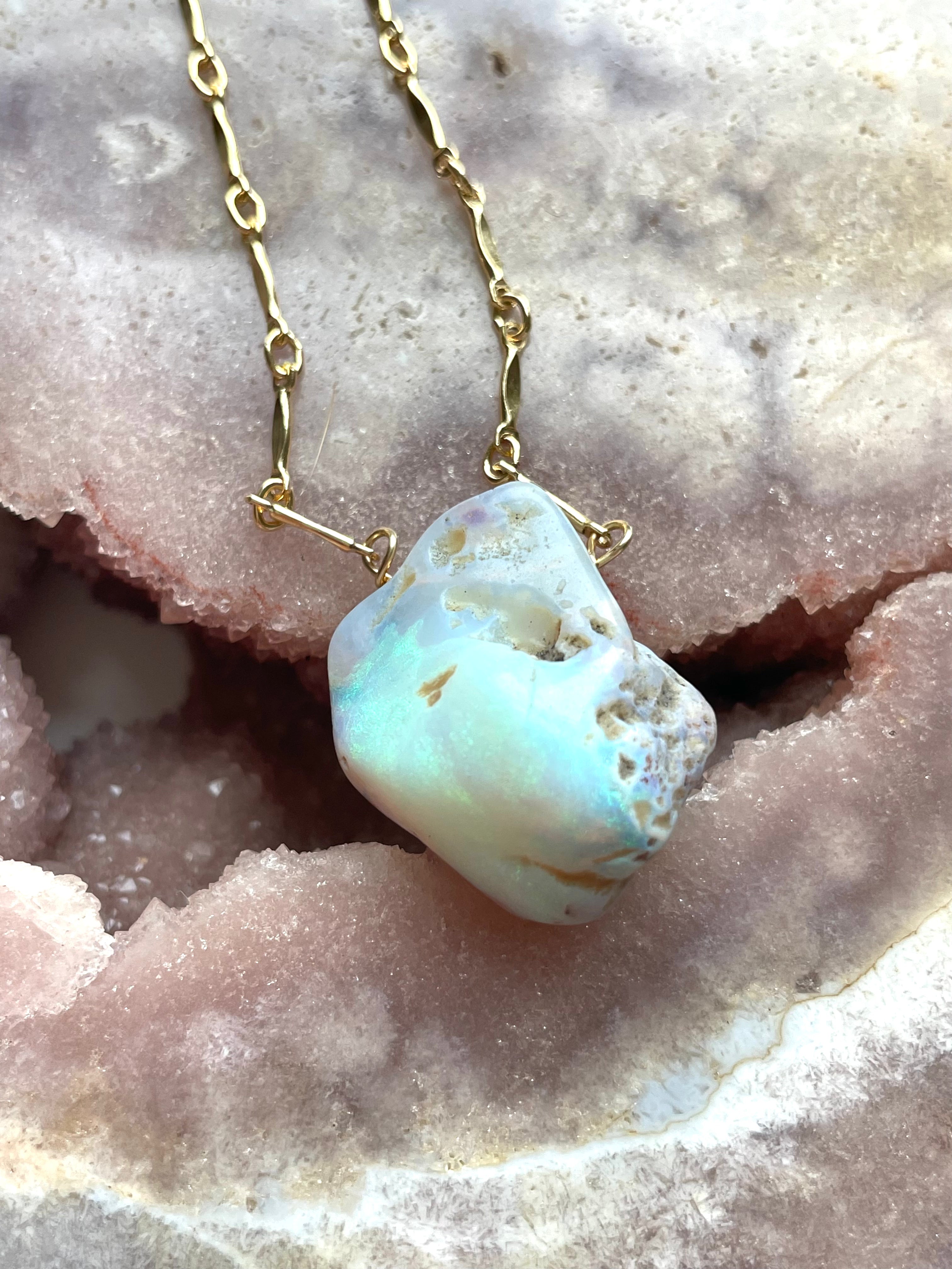 Genuine Australian Opal Necklace – Natural Raw Opal Jewelry for Women – Perfect for Weddings, Parties & Special Occasions