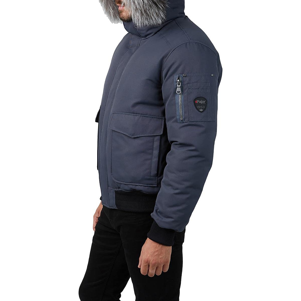 PAJAR Lucas Men's Heavyweight Down Bomber Jacket with Fur Trim Hood - Warm Winter Coat for Outdoor Activities & Cold Weather