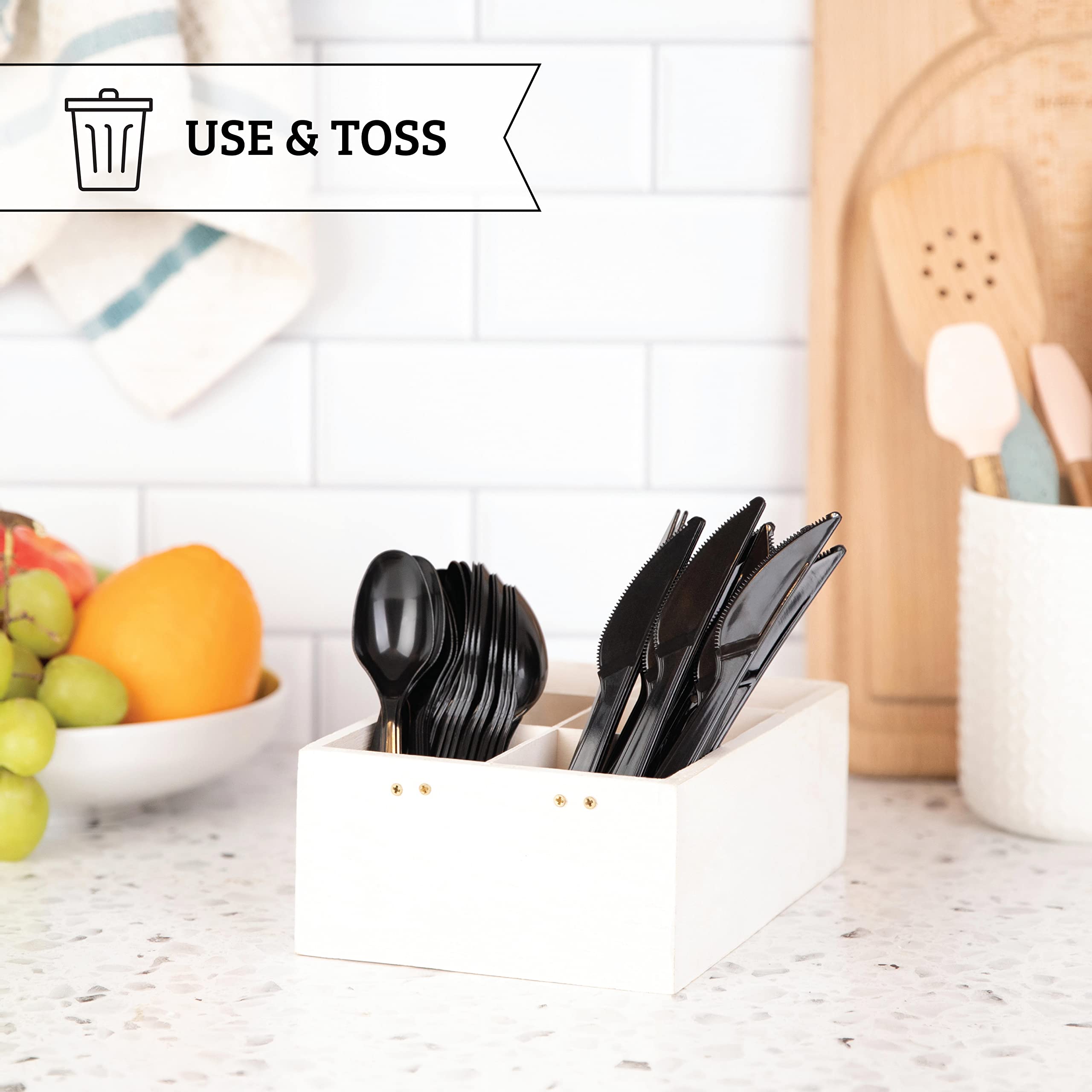PLASTICPRO 200 Pack Heavy Duty Disposable Plastic Knives - Black Cutlery Set for Parties, Picnics, BBQs & Catering Events - BPA-Free Durable Plastic Utensils