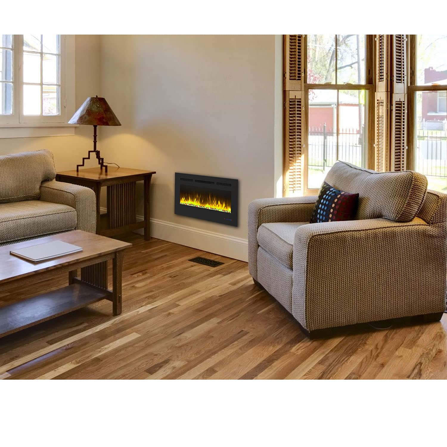 Cheerway 42 Inch Electric Fireplace Heater - Wall Mounted & Recessed Fireplace Insert with Thermostat, 13×13 Adjustable Flame Colors, Remote & Touch Control with Timer (750W/1500W) - Perfect for Living Room, Bedroom, and Office Heating & Ambiance