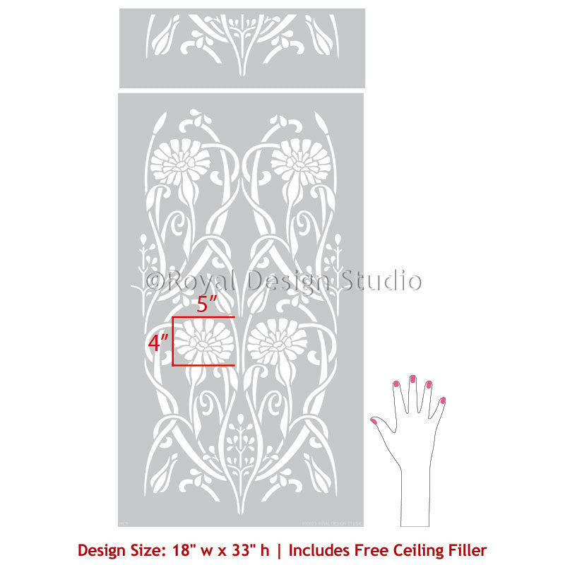 Ophelia Nouveau Floral Stencil - Decorative Wall Art Stencils for DIY Painting, Home Decor, and Craft Projects | Perfect for Bedroom, Living Room, and Wedding Decorations