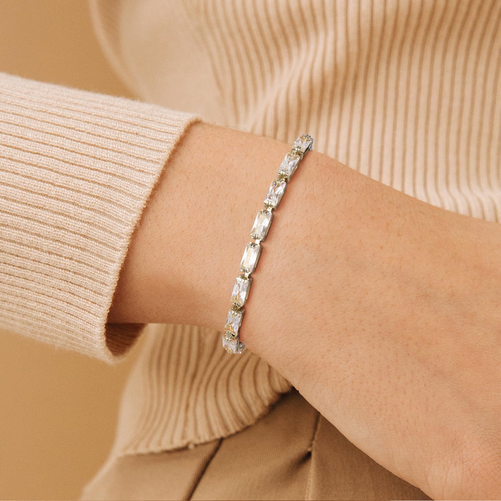 KissYan 14K Gold Plated Cubic Zirconia Tennis Bracelet for Women - Adjustable Slider Trendy Jewelry Gift for Anniversary, Birthday & Special Occasions