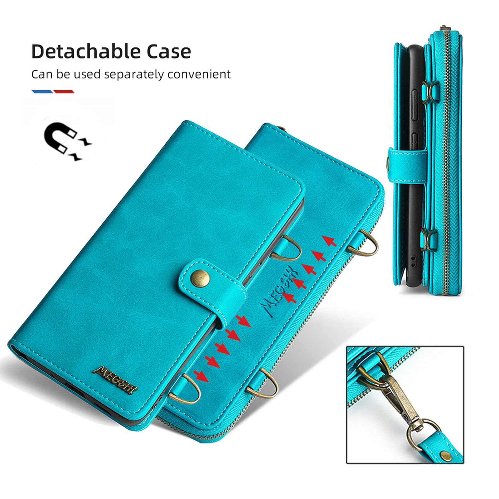 iPhone 12 Wallet Case with Crossbody Chain Strap - 13 Card Slots, 3 Cash Pockets & Zippered Wallet - Multi-Function Phone Case for Women & Men - Perfect for Travel, Shopping & Everyday Use