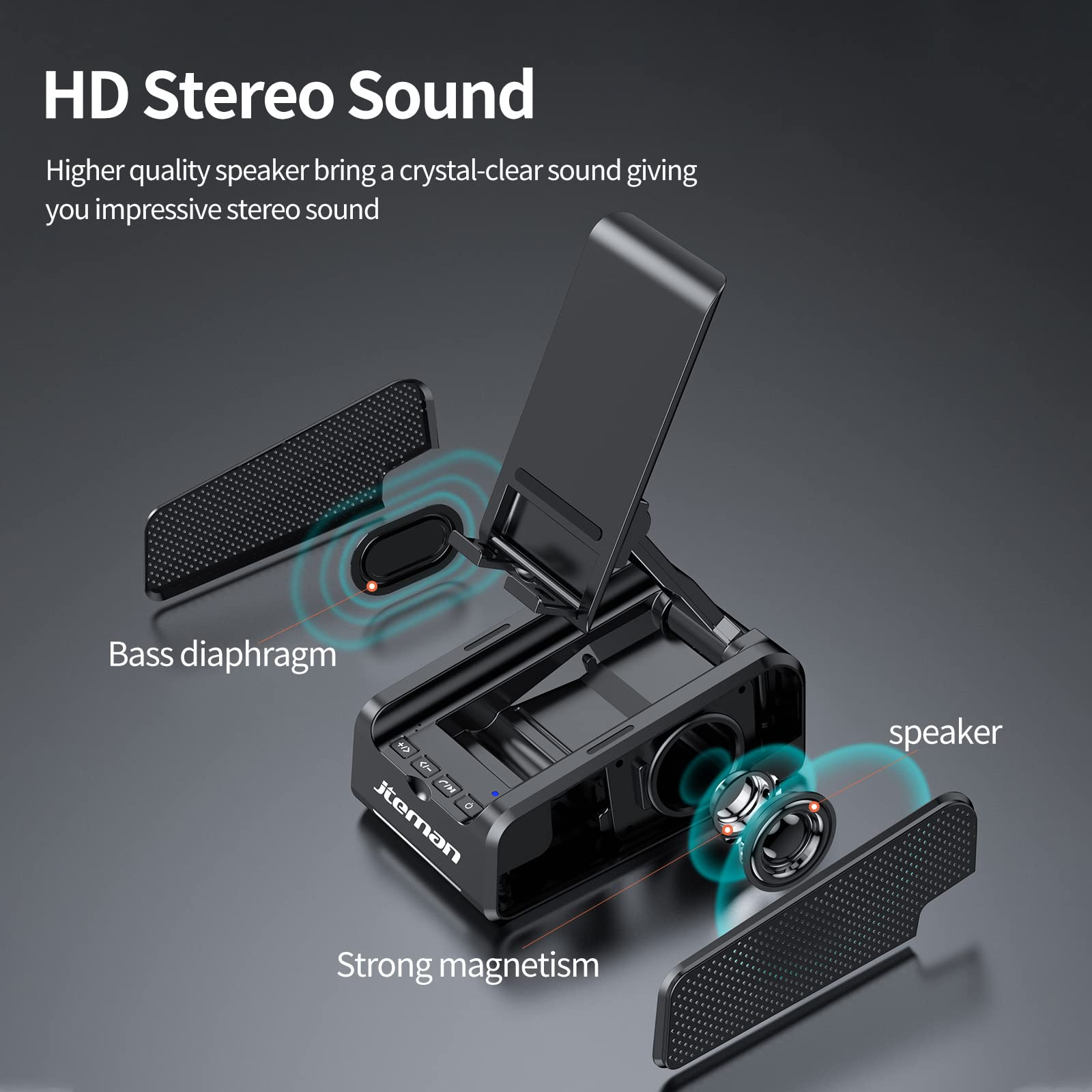 JTEMAN Wireless Bluetooth Speaker with Phone Stand - Portable Desktop Speaker for Kitchen, Office, Travel - Perfect Gift for Women and Men - Enjoy Music While Cooking, Working or Relaxing
