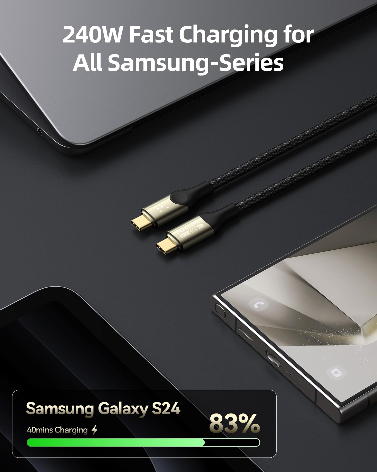 VOLTME 240W USB C to USB C Cable 4FT - 40Gbps USB4 & Thunderbolt 4/3 Compatible - Fast Charging & 8K@60Hz Video Output - Braided Durable Type C Cable for iPhone 16, Galaxy S24, iPad, MacBook Pro (Black) - Perfect for Home, Office & Travel Charging