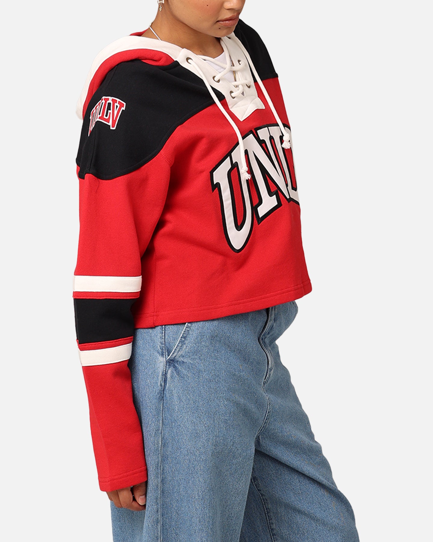 47 Brand Women's UNLV Cropped Lace-Up Hoodie - Red | Comfortable Pullover Sweatshirt for College, Casual Wear & Game Day Outfits