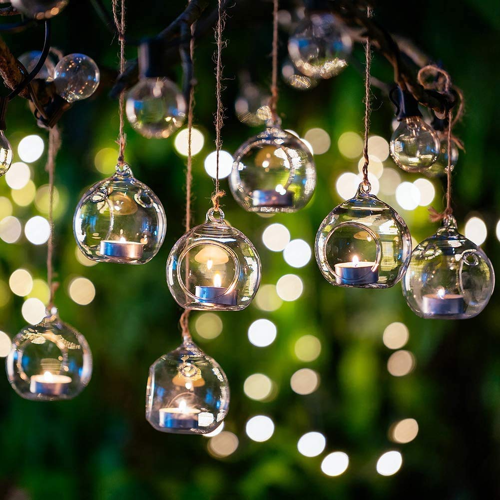 24-Piece Wedding Hanging Glass Orbs Set - Elegant Glass Tea Light Terrariums & Globe Holders for Indoor/Outdoor Wedding Decor - Perfect for Centerpieces, Garden Parties, and Romantic Ambiance Lighting