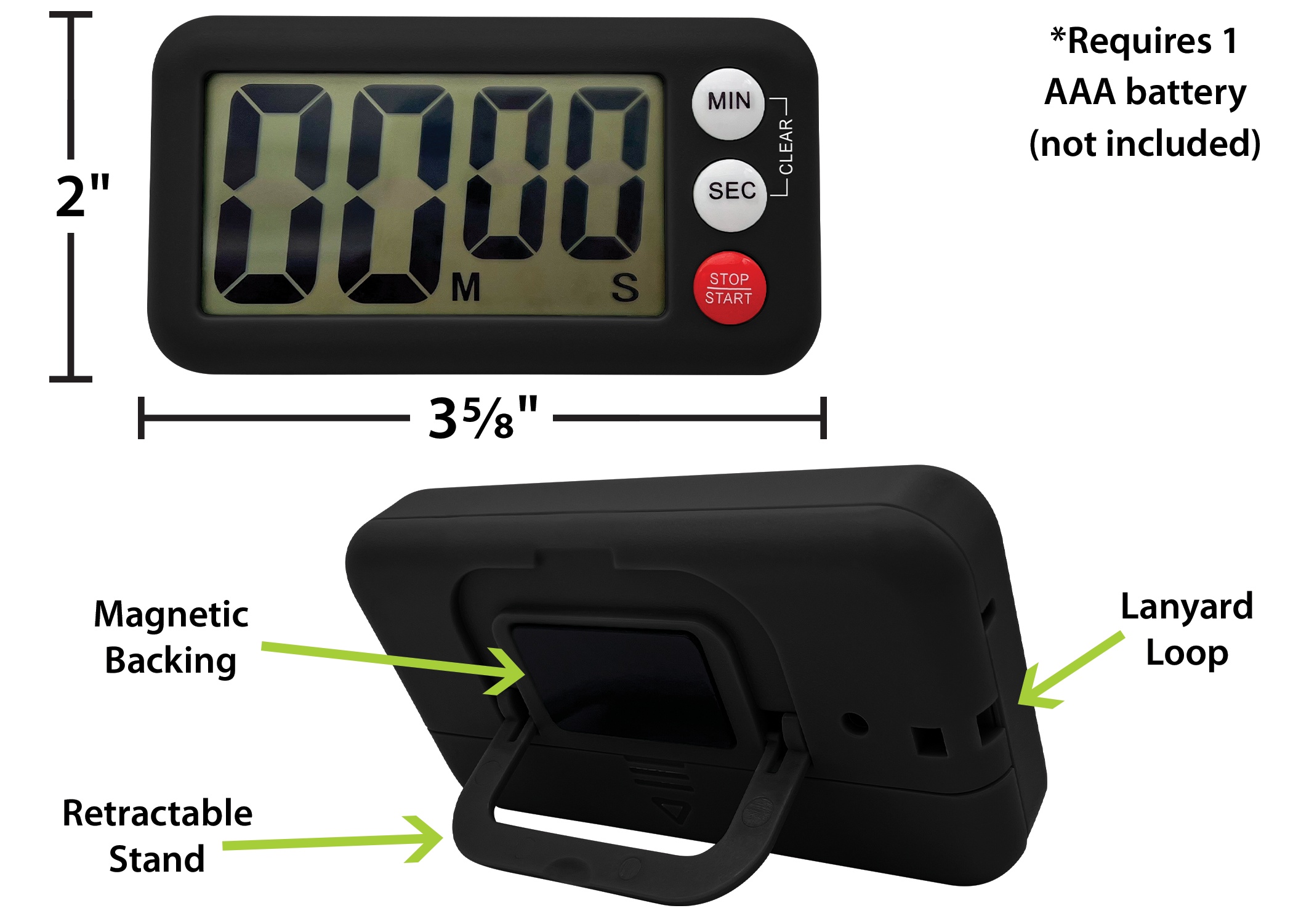 Black Magnetic Digital Classroom Timer - Countdown Stopwatch for Teachers, Students & Online Learning - Perfect for Classrooms, Homeschooling & Remote Teaching