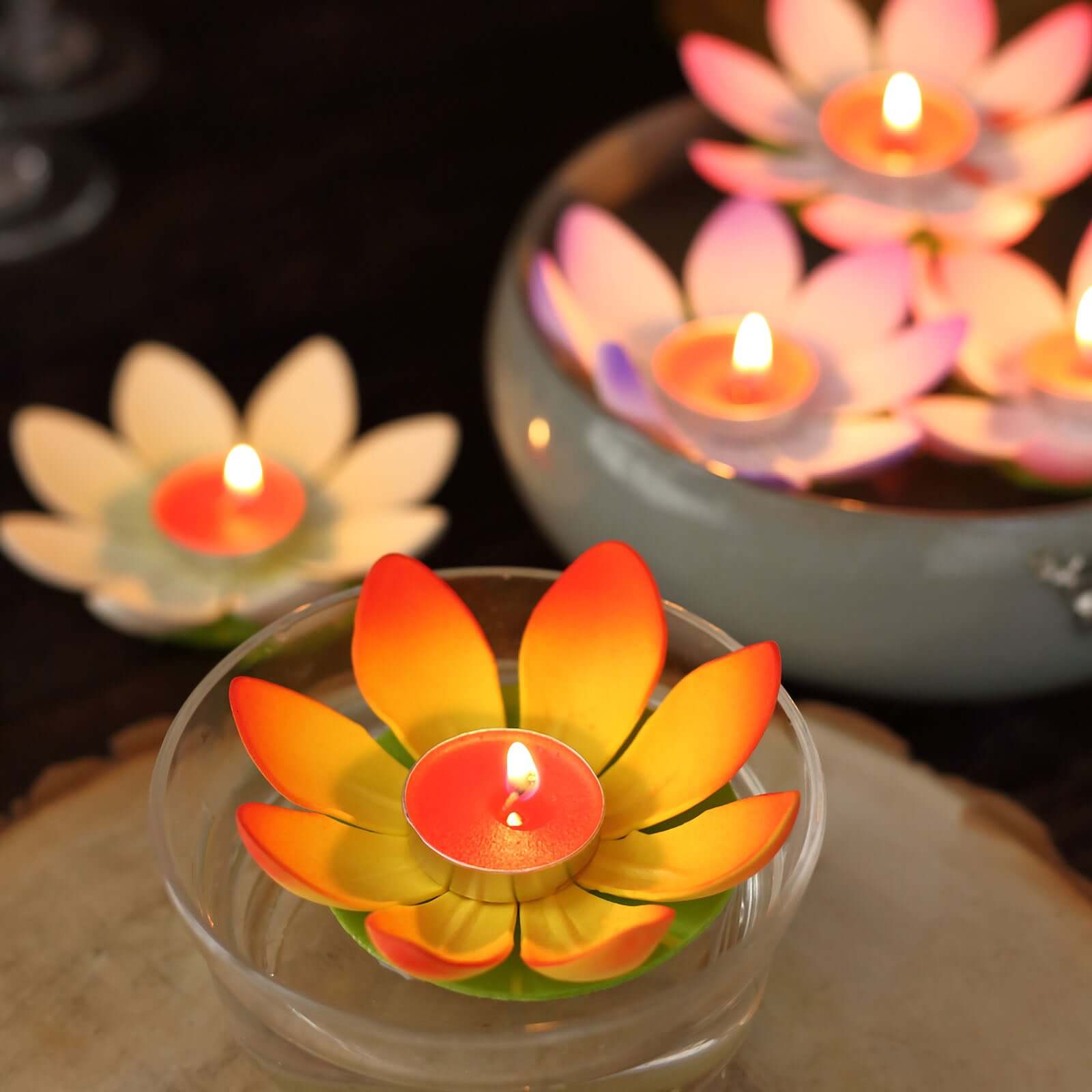 10 Pack Floating Candle Lights - Water Lily Lotus Flower Design, Colorful Assorted Tealight Lanterns for Pool, Wedding, Party & Home Decor (5 Colors)