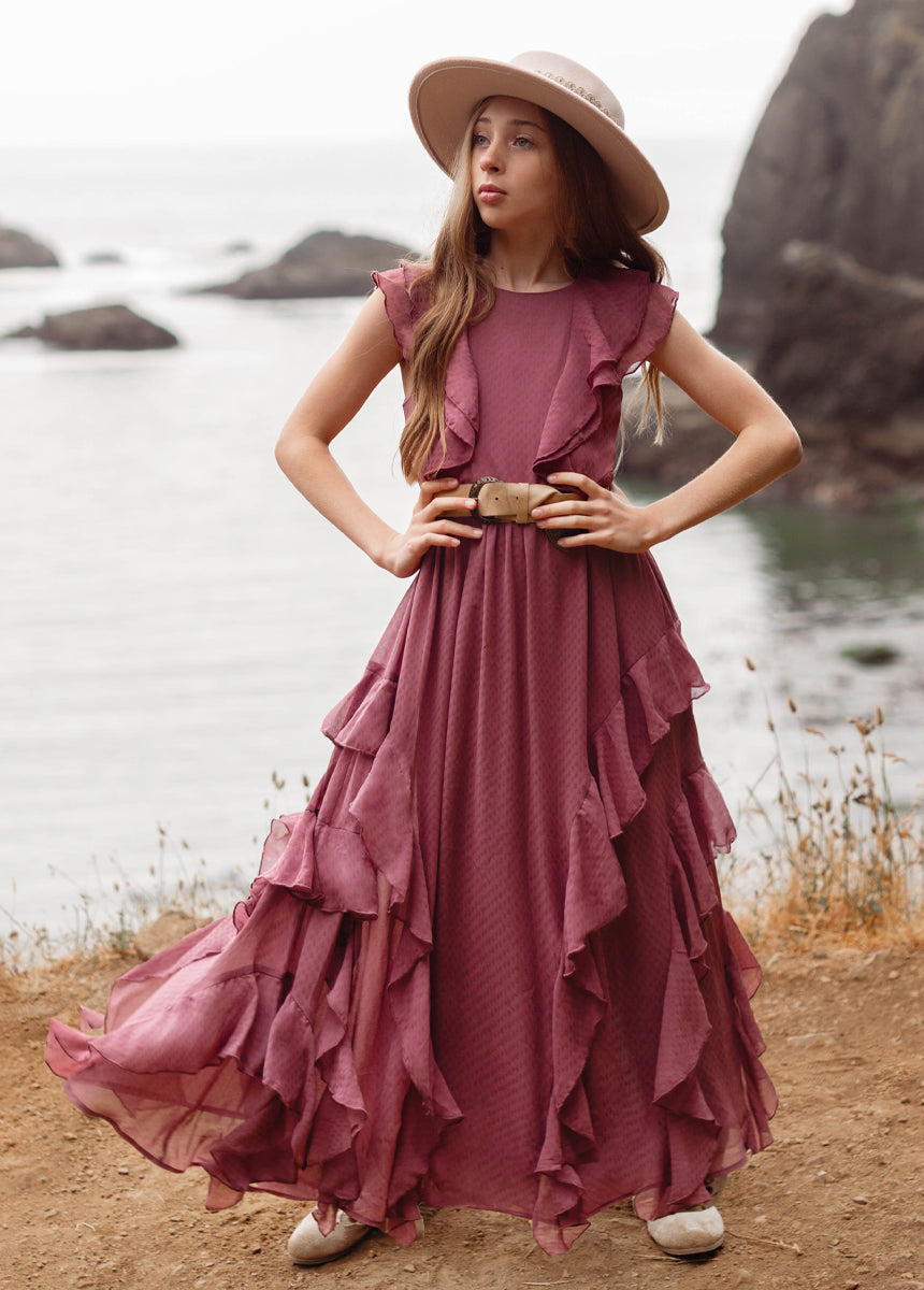 Sylviane Floral Embroidered Dress in Rosette - Elegant Women's Party & Wedding Guest Dress for Special Occasions