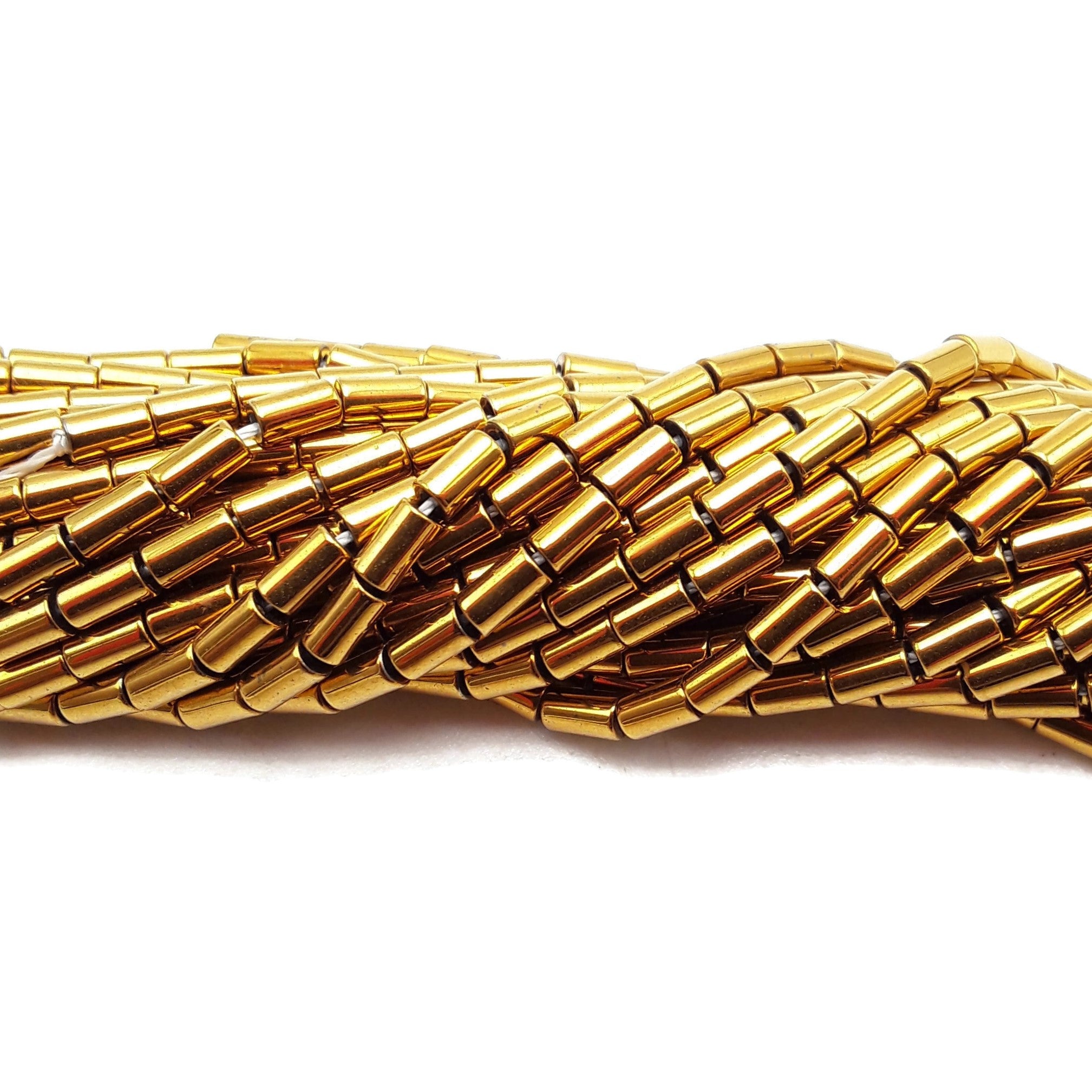 Gold Plated Hematite Smooth Round Tube Beads 3x5mm 15.5
