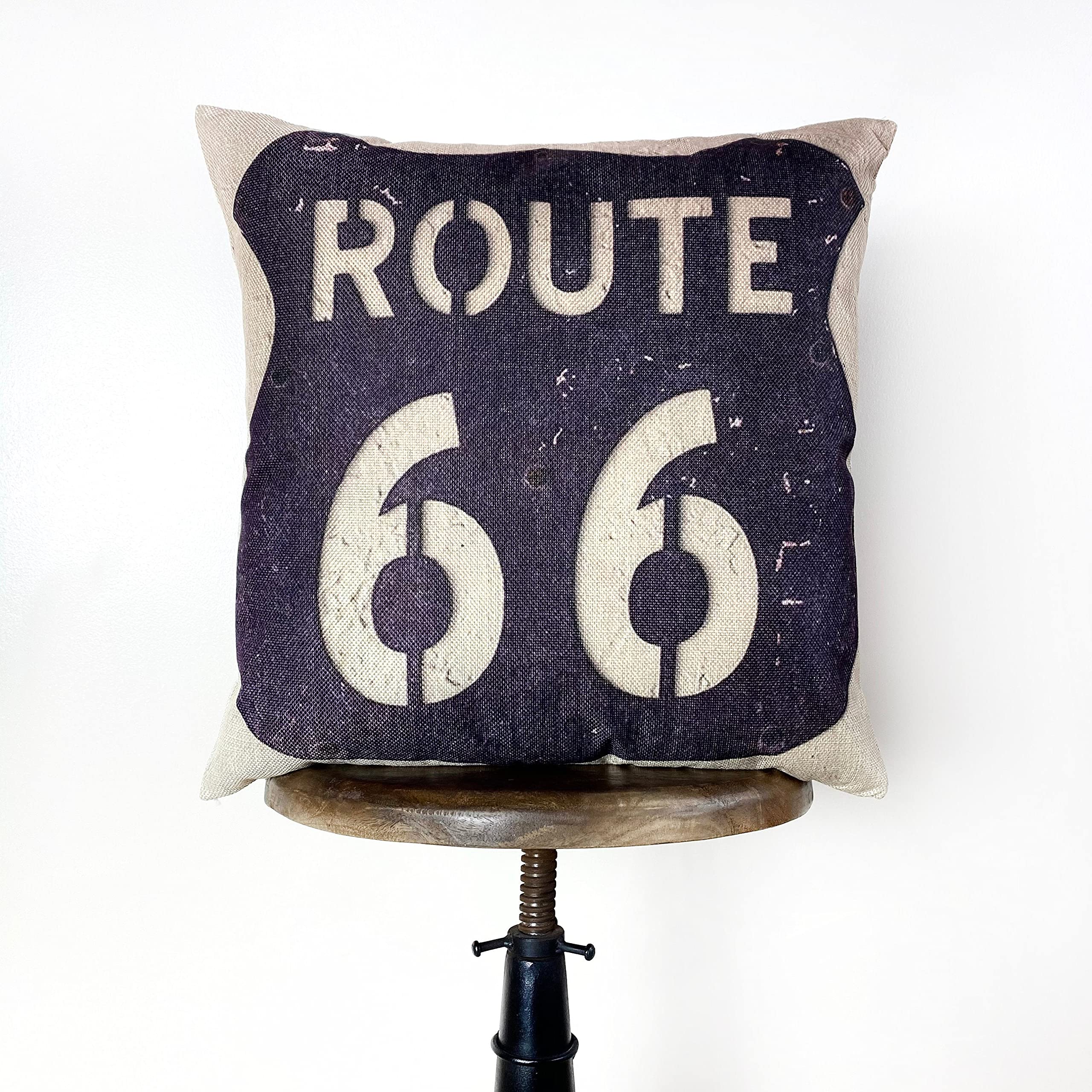Route 66 Vintage Throw Pillow Cover - Classic American Road Trip Design for Living Room Decor, Home Accent & Dad Gift - Perfect for Hot Rod Enthusiasts & Retro Home Styling