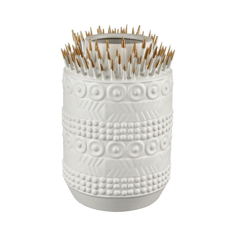 Elk Home Thrilling Quill Vase - White & Matte Gold Ceramic Flower Vase for Modern Home Decor, Wedding Centerpiece, Tabletop Display