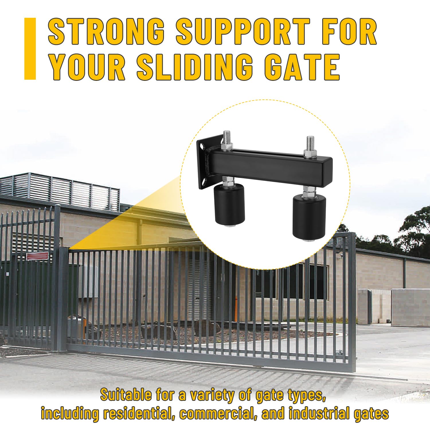 3 Inch Heavy Duty Sliding Gate Roller Guide - Dual Hard Nylon Wheels with Alloy Steel Assembly, Rust Proof & Durable - Perfect for Driveway Gates, Fence Gates, and Commercial Property Entrances