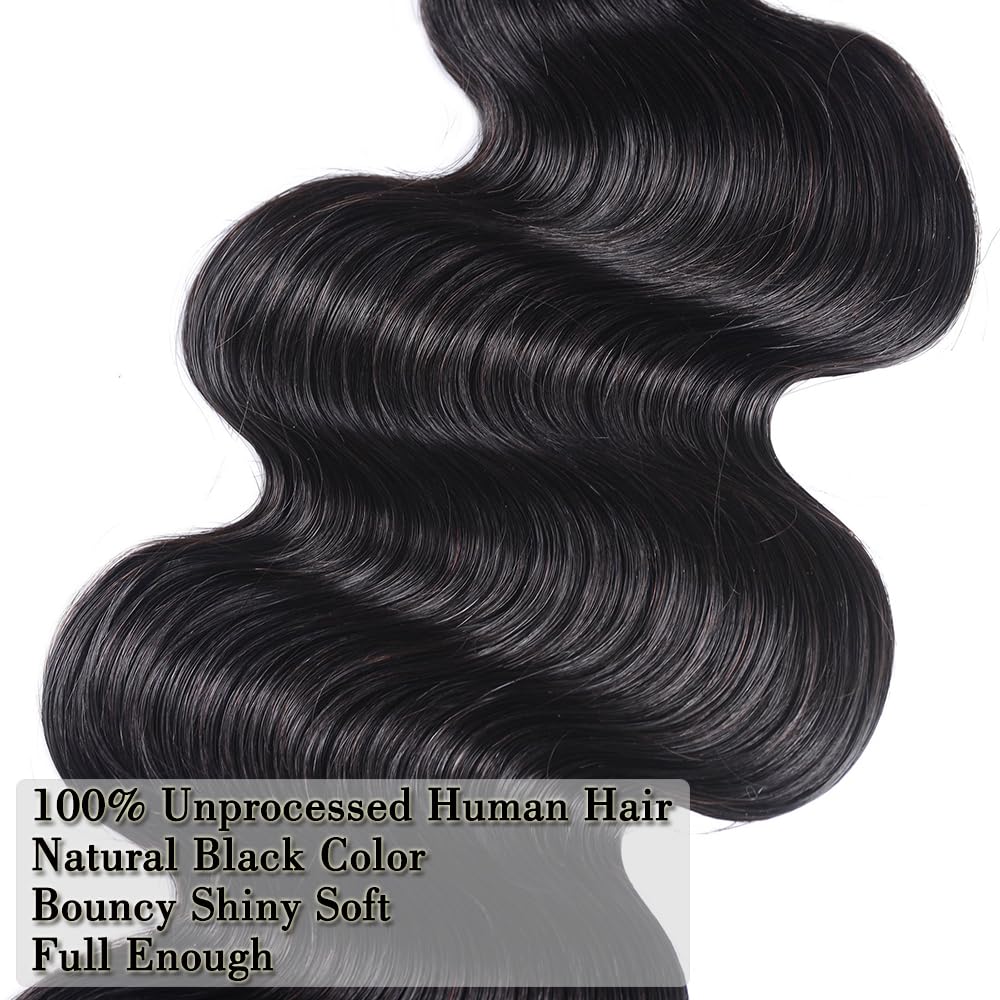 12A Brazilian Virgin Human Hair Bundles 22-28 Inch Body Wave Hair Extensions 400g Unprocessed 4-Piece Set for Quick Weave - Natural Black Wavy Hair for Styling, Volume & Length - Perfect for Daily Wear, Parties & Special Occasions