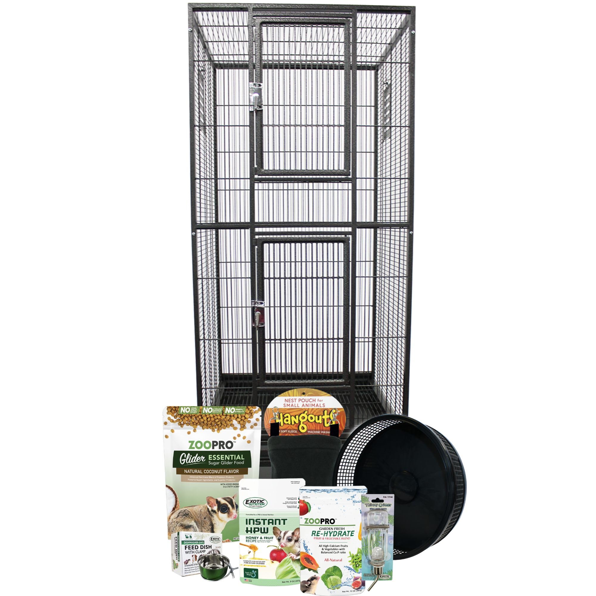 Premium Madagascar Sugar Glider Cage & Starter Kit - Durable Cage, Exercise Wheel, Healthy Food, Water Bottle, Food Dishes & Nest Pouch for Small Pets | Perfect for Sugar Glider Habitat Setup & Daily Care