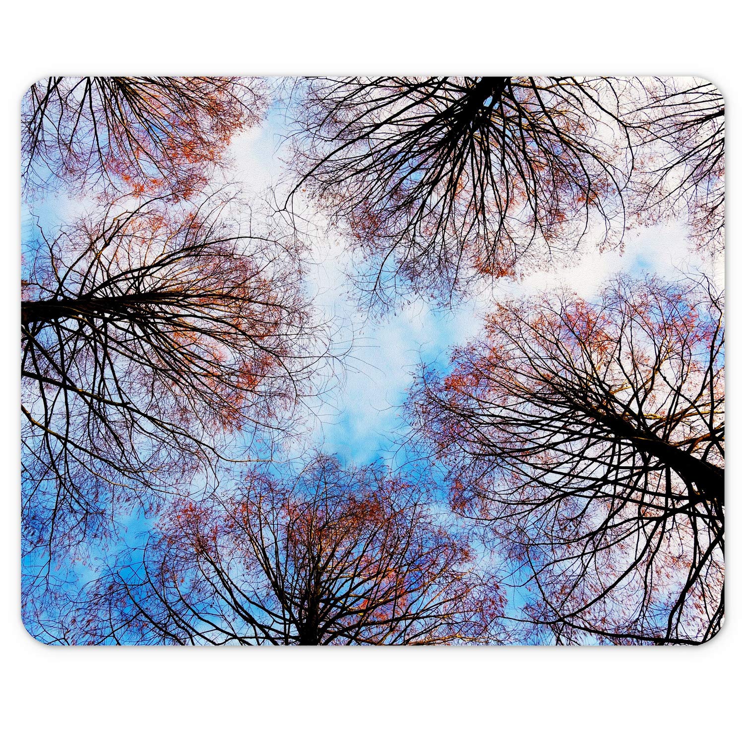 Premium Anti-Slip Mouse Pad with Stitched Edges - Nature Themed Square Gaming & Office Desk Mat for PC, Laptop (Maple & Blue Sky Design) - Perfect for Work, Gaming & Home Office Use