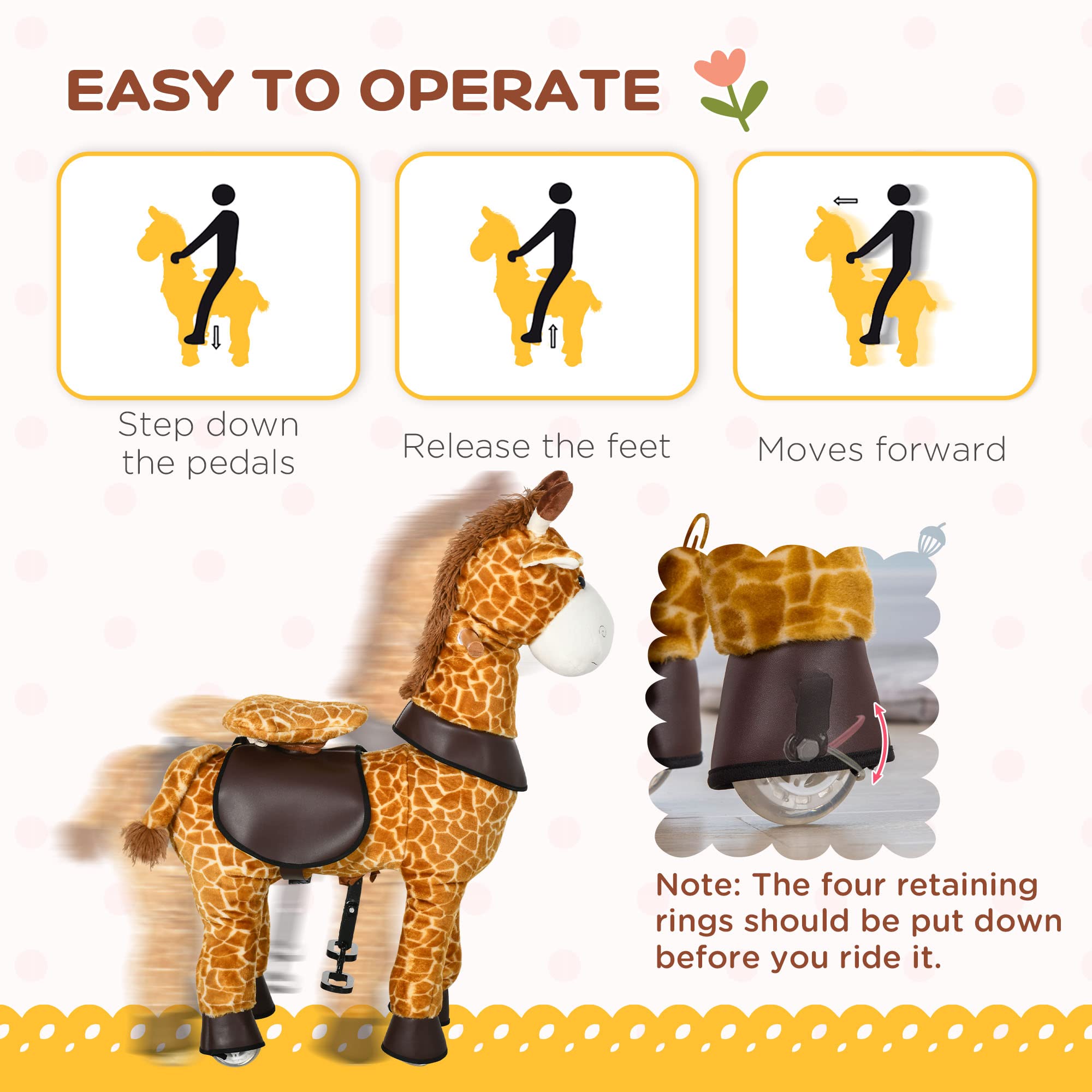 Qaba Rocking Horse for Toddlers - Giraffe Ride-On Pony Toy with Wheels for Kids Ages 3-6 Years - Yellow - Perfect for Indoor Play, Birthday Gifts & Early Childhood Development