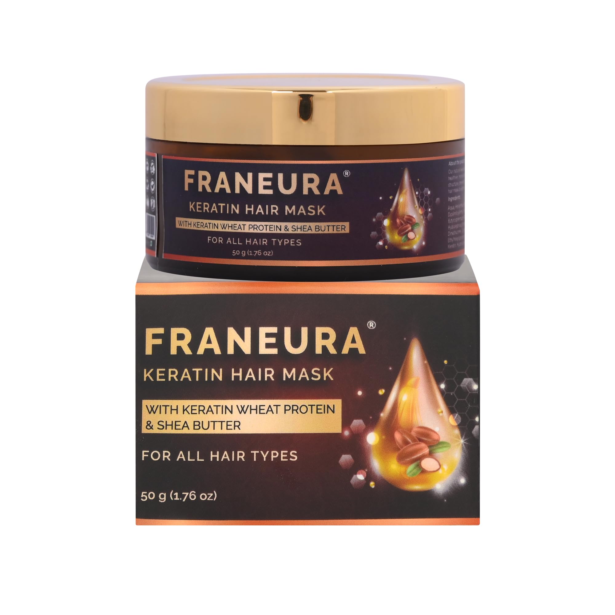 Keratin Hair Mask with Shea Butter & Wheat Protein - Deep Conditioning Treatment for Damaged Hair Repair & Hydration - 50g for Salon-Quality Results at Home - Perfect for Dry, Frizzy & Color-Treated Hair