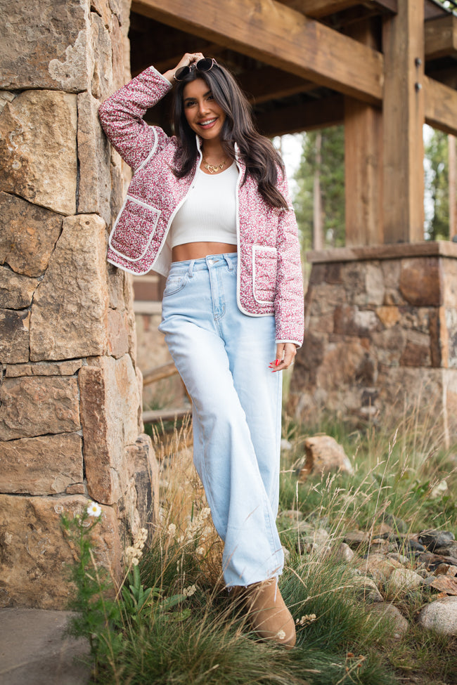 Set Me Free Berry Floral Quilted Jacket - Women's Lightweight Outerwear for Spring & Fall - Perfect for Casual Outings, Date Nights & Travel