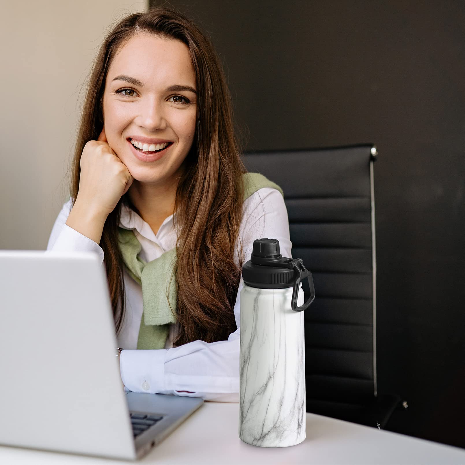 Premium 18/8 Stainless Steel Insulated Tea Infuser Bottle with Removable Loose Leaf Strainer - Leakproof Travel Tumbler for Hot/Cold Tea - Perfect Gift for Tea Lovers (White Marble Design) - Ideal for Office, Gym, Hiking & Daily Commute