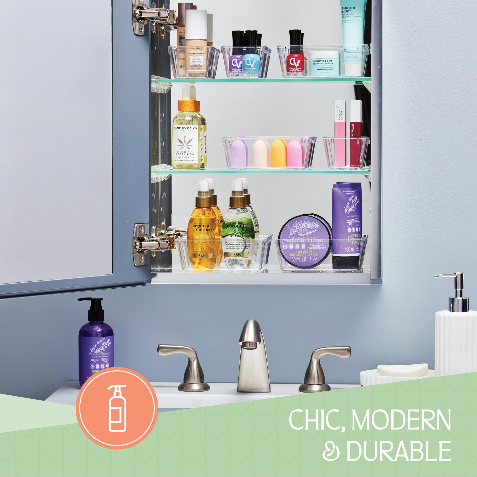 25-Piece Clear Plastic Drawer Organizer Set - 4 Sizes for Makeup, Jewelry, Kitchen & Office Storage - Non-Slip Bathroom Vanity Trays - Perfect for Bedroom, Bathroom & Kitchen Organization