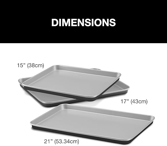 Cuisinart 3-Pack Non-Stick Large Baking Sheets - 18 x 13 Inch Cookie Sheets for Baking, Roasting & Cooking - Perfect for Cookies, Pizza, Vegetables & More