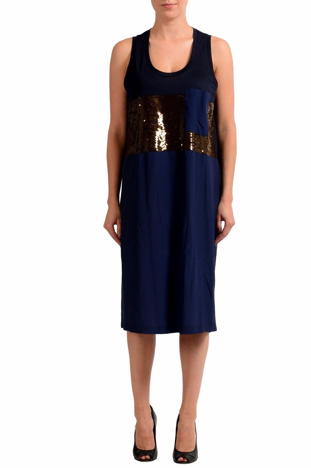 Jil Sander Navy Blue Sleeveless Sequin Shift Dress for Women - US Size XL (IT 46) | Elegant Evening Wear for Parties & Special Occasions