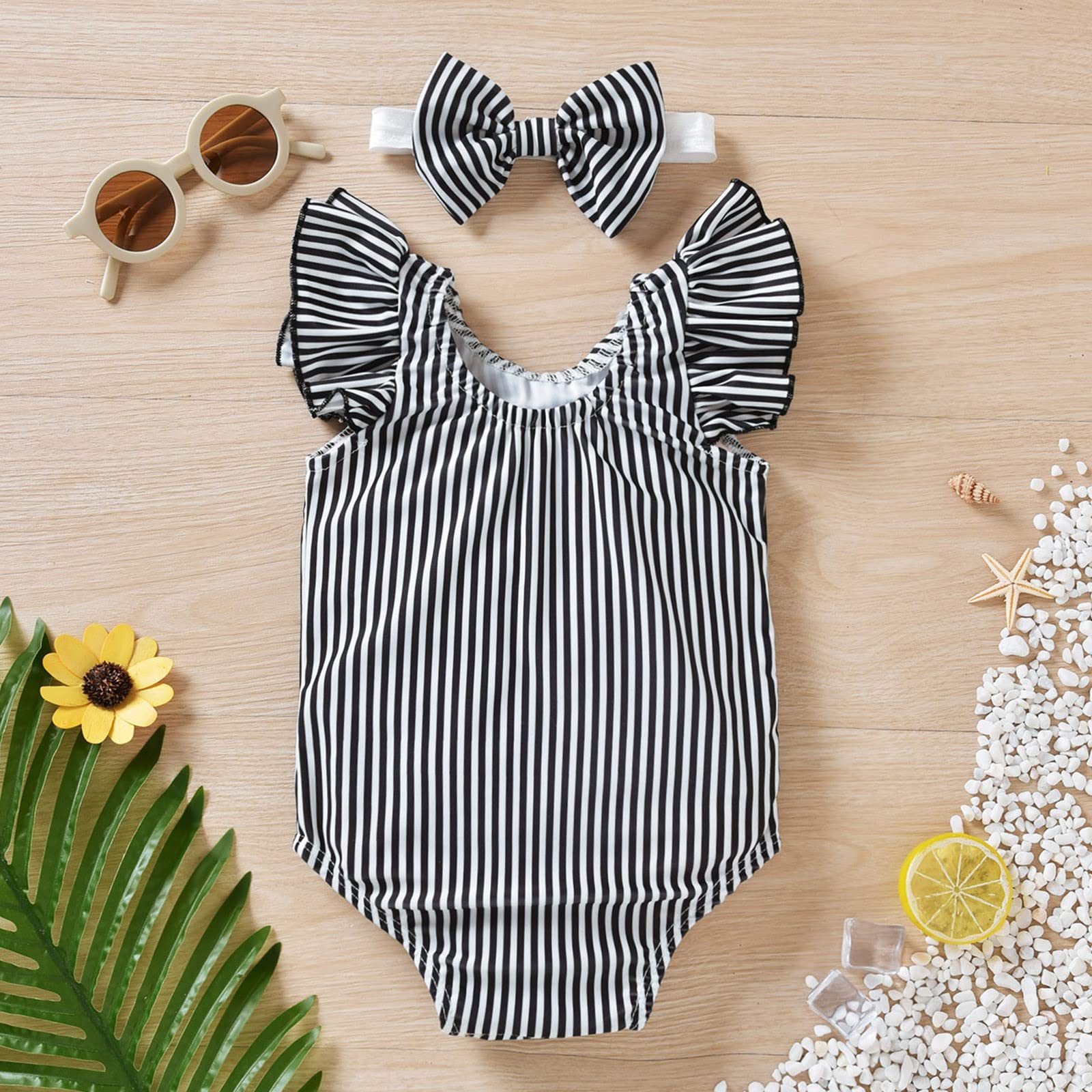 Print Summer Ruched Swimsuit for Toddler Girls 04Y | Striped Kids Swimwear | Fashionable Baby Girls Swim Suit for Beach, Pool & Vacation