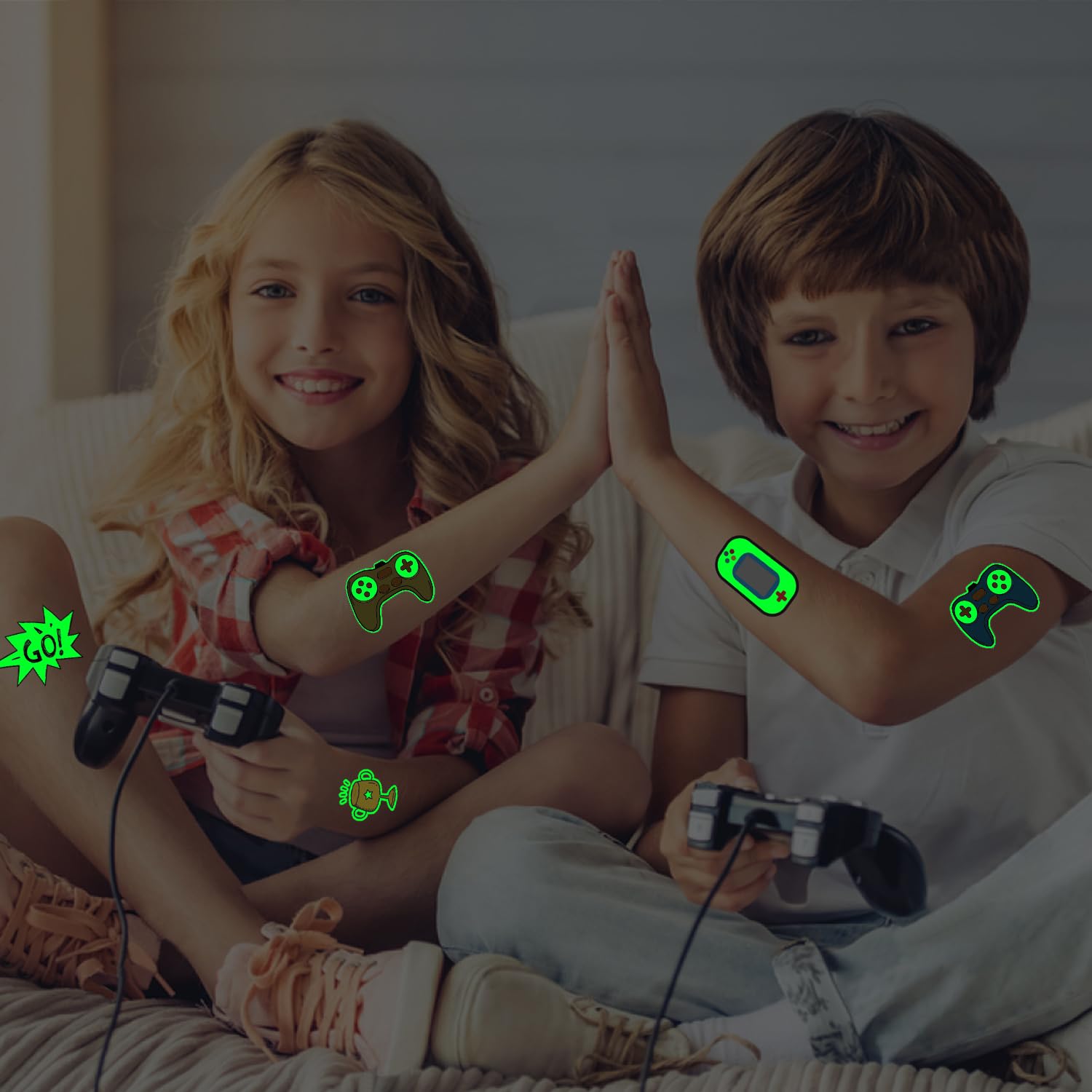 Partywind Glow in the Dark Video Game Temporary Tattoos for Kids - 158 Styles Gamer Birthday Party Supplies, Decorations & Favors for Boys - Fun Fake Tattoo Stickers for Gaming Themed Parties, Halloween & Cosplay Events