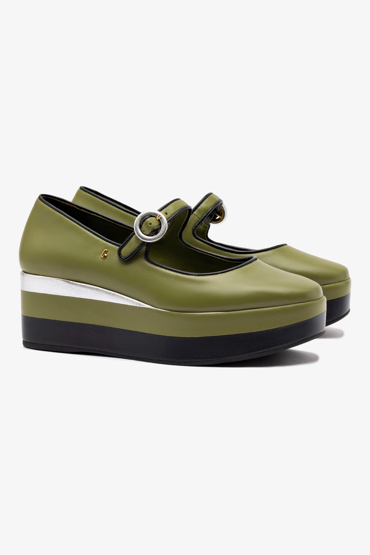 Blair Flatform Sandals in Seaweed, Black Leather & Silver Metallic Leather - Perfect for Summer Outfits, Beach Vacations & Casual Wear