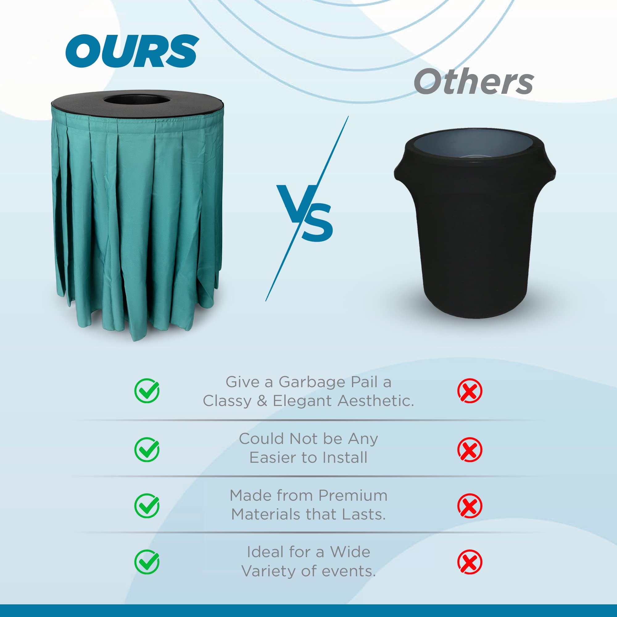 32-35 Gallon Round Garbage Can Cover with Solid Pleated Skirt - Black Trash Bin Topper for Indoor Waste Containers Without Wheels | Perfect for Home, Office, and Event Use