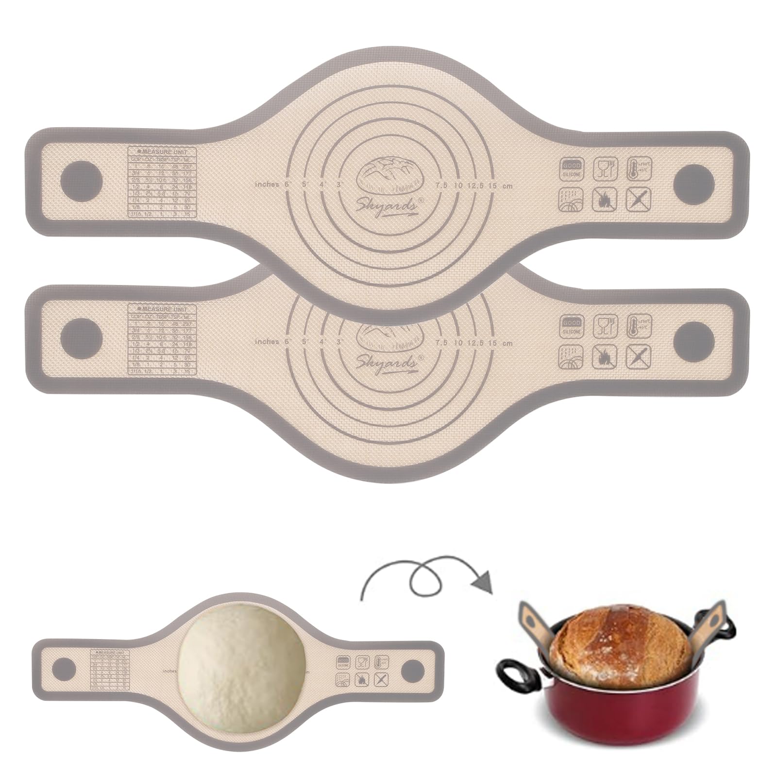 2-Pack Non-Stick Silicone Bread Sling for Dutch Oven - Long Handle Reusable Baking Mat Set, Easy Clean Bread Transfer Tool for Sourdough & Artisan Loaves (Grey) - Perfect for Home Bakers & Bread Making Enthusiasts