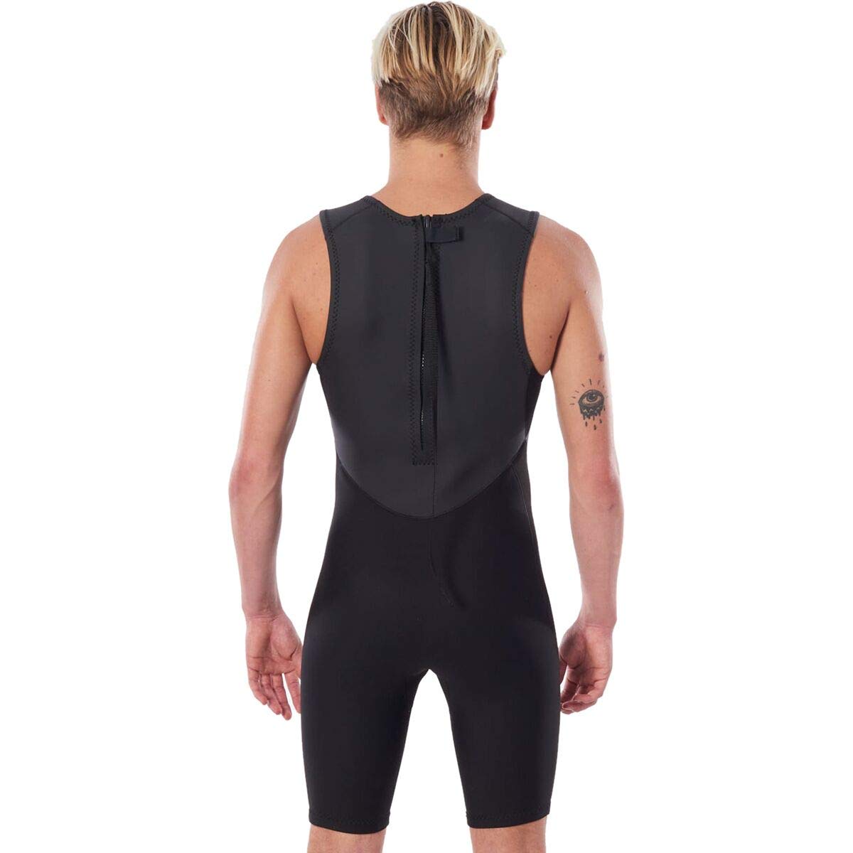 Rip Curl Men's Dawn Patrol 1.5mm Back Zip Short John Wetsuit - Black - Easy Stretch E5 Neoprene - High Stretch E-Stitch for Surfing, Swimming & Water Sports